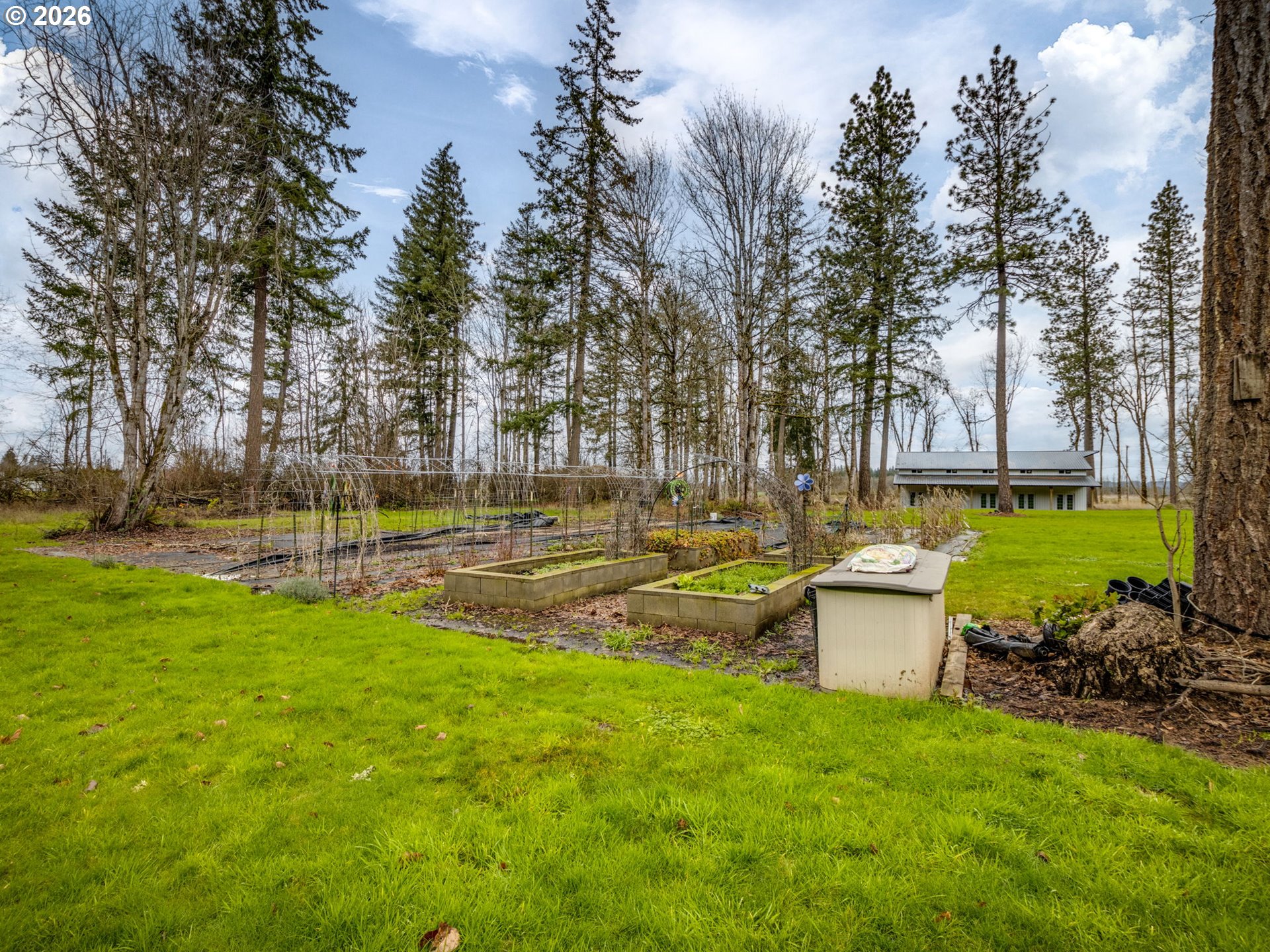 12950 South Barnards Road Molalla, OR 97038 - Photo 44 of 48 a view of a swimming pool with a bench and trees around
