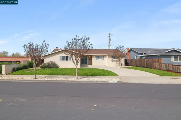 a front view of house with a yard and potted plants