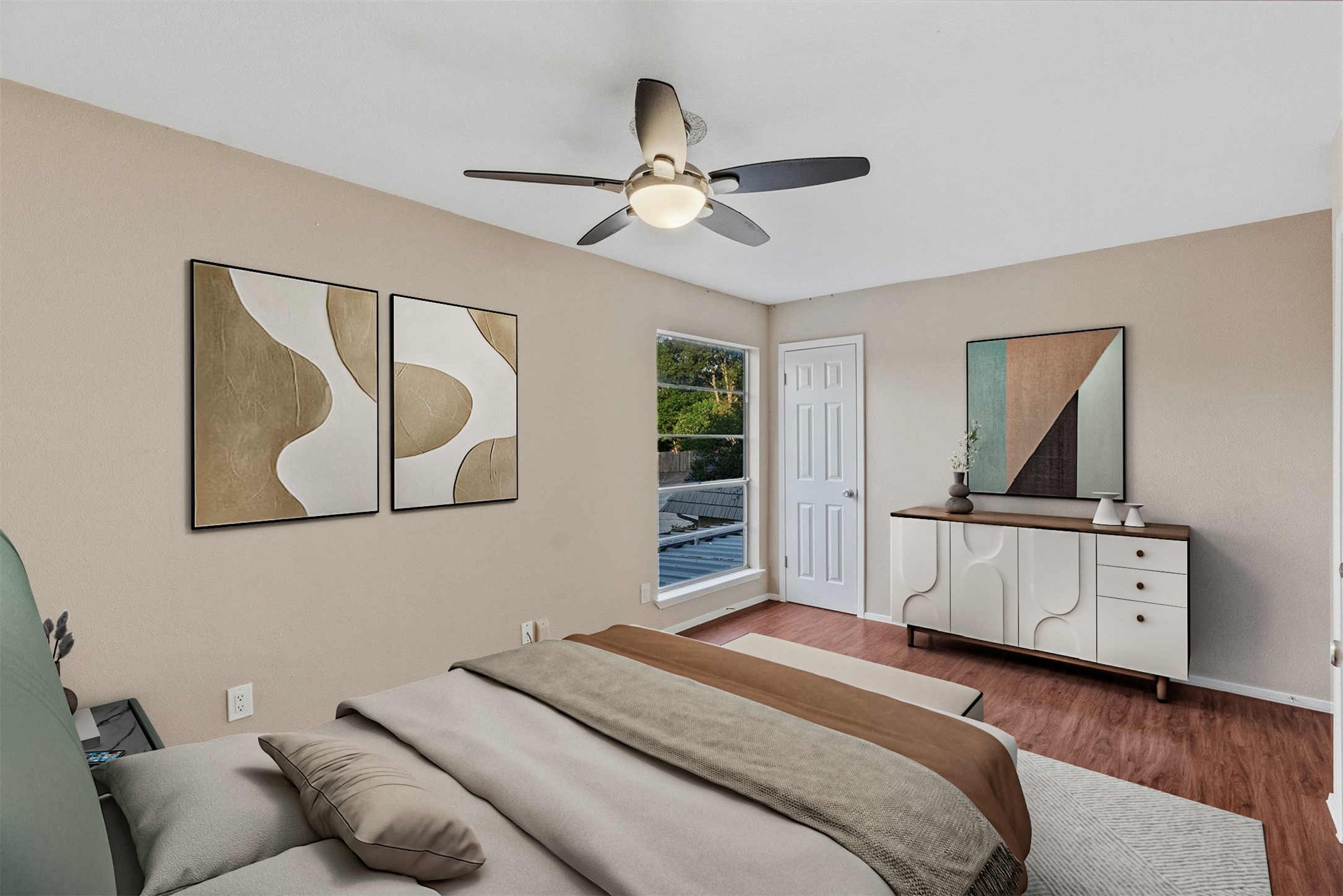 702 Castle Ridge Road, Unit C Austin, TX 78746 - Photo 19 of 36 . Upstairs, two spacious bedrooms provide comfortable accommodations. One bedroom includes a walk-in closet, while the second features access to a private balcony.