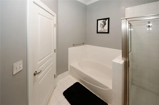 a bathroom with a bathtub and a shower