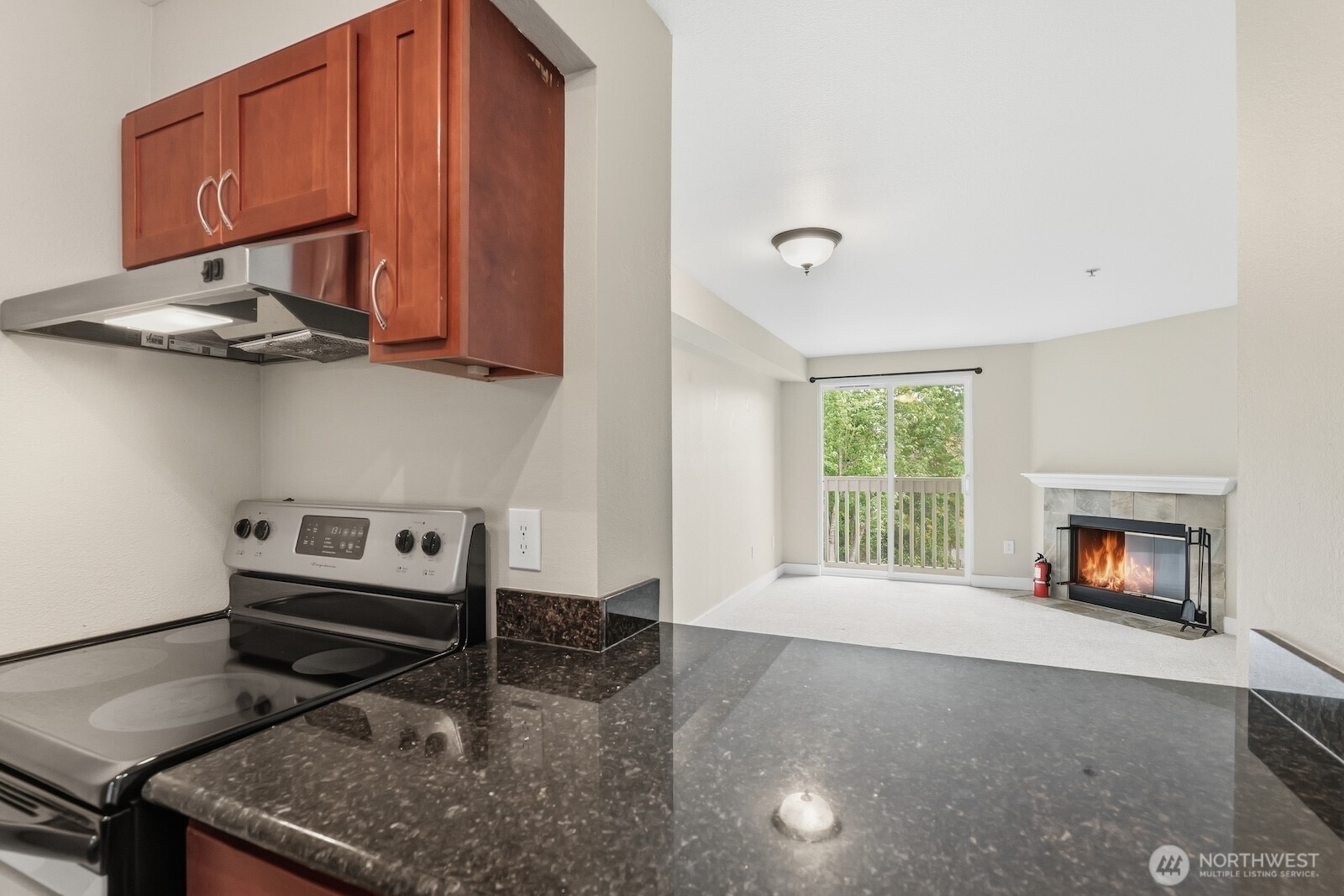 16409 Currie Road Southeast, Unit A308 Monroe, WA 98272 - Photo 4 of 21 a kitchen with furniture and a fireplace