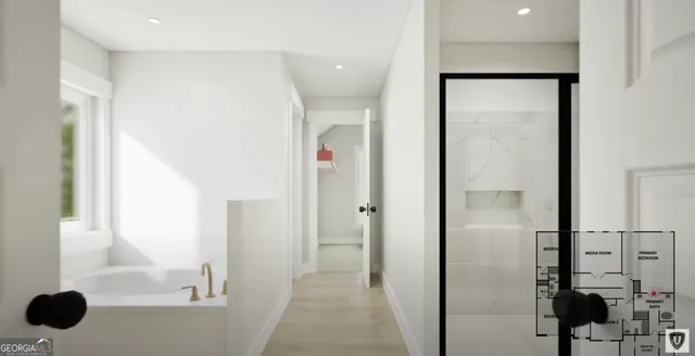 a bathroom with a double vanity sink and mirror