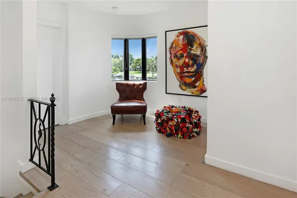 a view of workspace with painting on the wall