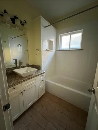 a bathroom with a bathtub