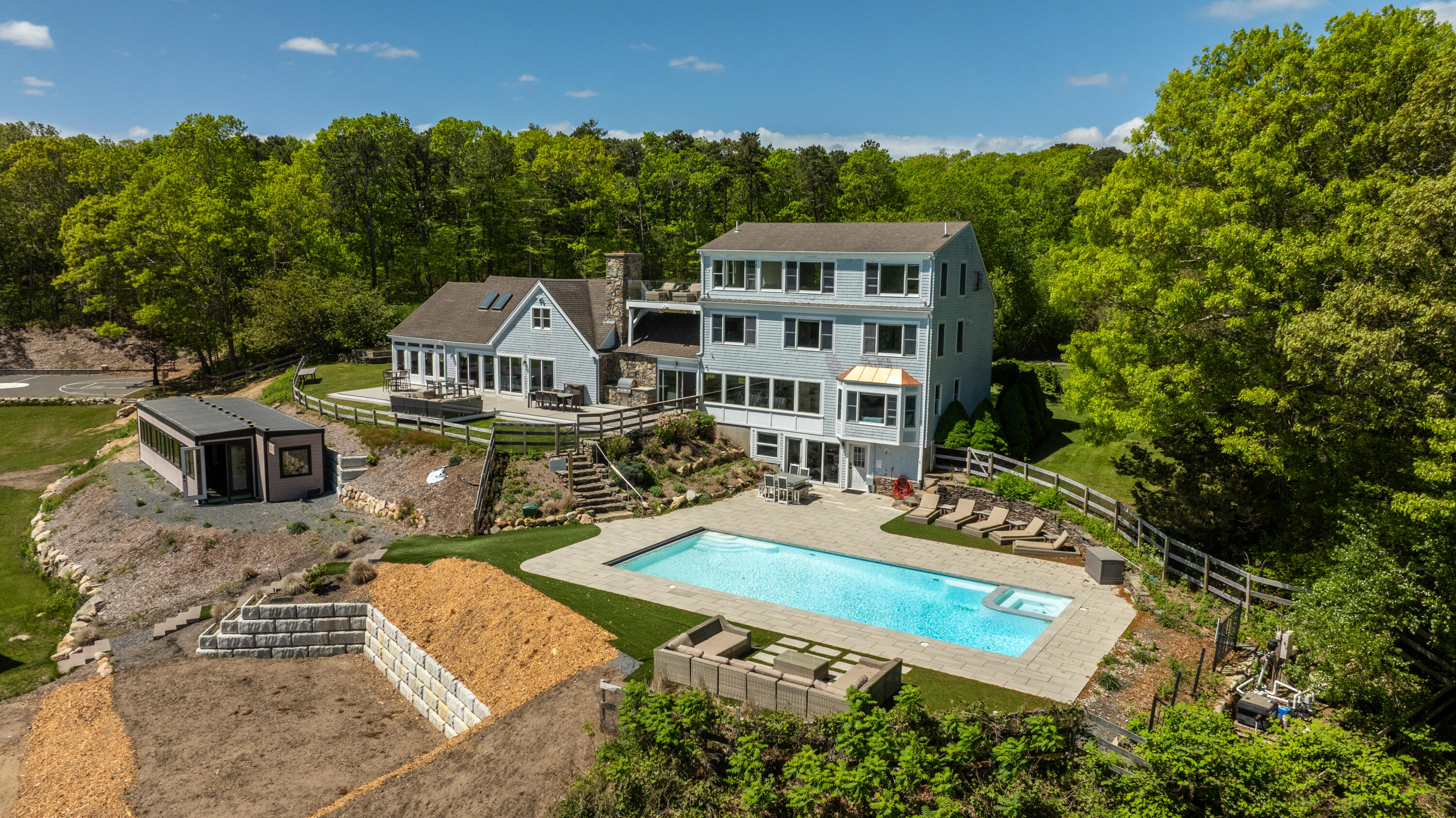 296 Center Hill Road Plymouth, MA 02360 - Photo 3 of 45 an aerial view of a house with swimming pool garden and patio