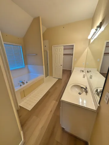 a bathroom with a sink and mirror