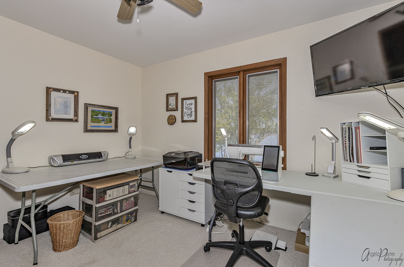 520 Bald Knob Road Johnsburg, IL 60051 - Photo 35 of 53 a view of a workspace with furniture and a flat screen tv