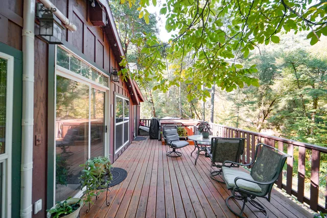 a view of outdoor space with trees all around