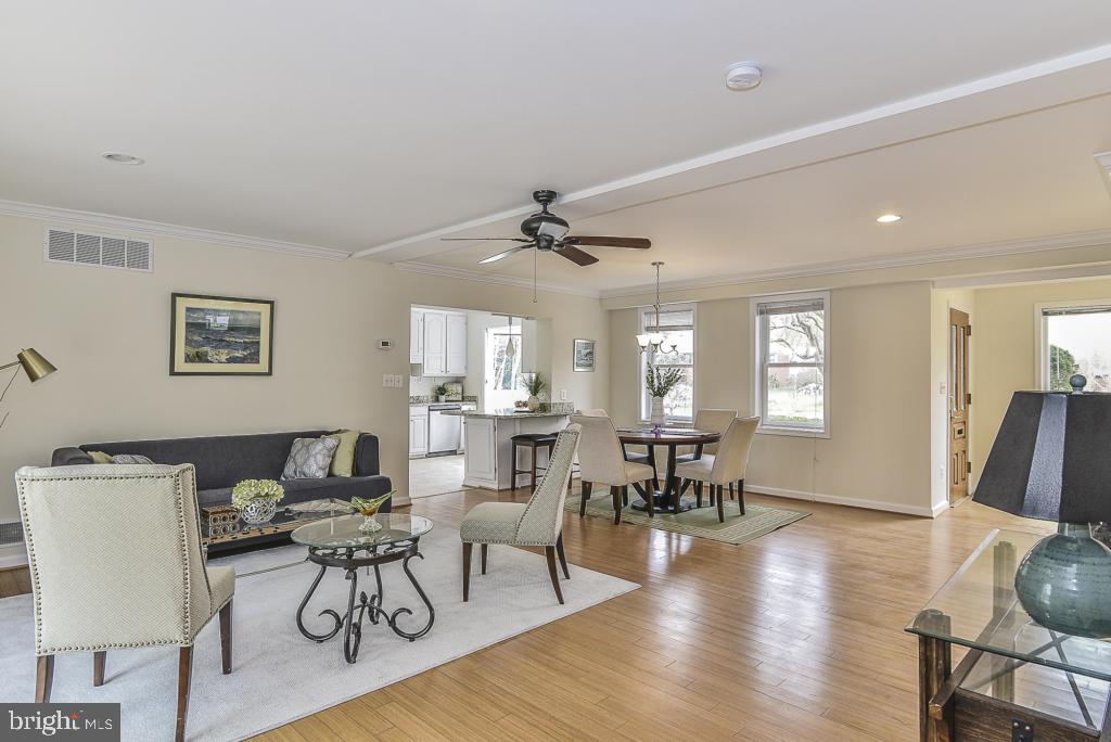 5620 Inverchapel Road Springfield, VA 22151 - Photo 5 of 41 Living room with crown molding & ceiling fan