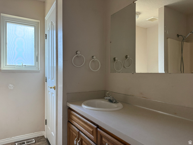 44 Wapiti Loop Hyrum, UT 84319 - Photo 12 of 18 Bathroom vanity featuring a white oval sink with chrome faucet, set into a light-toned countertop