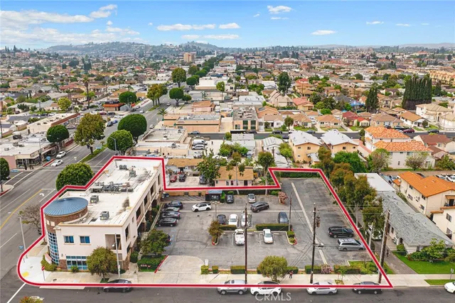 a city view with tall buildings