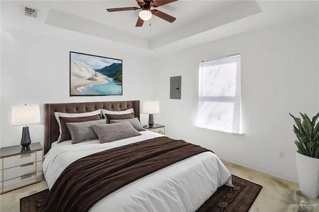 a bedroom with bed and window