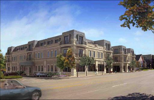 a front view of a building with street view