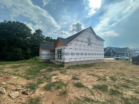 a bathroom with a shower curtain
