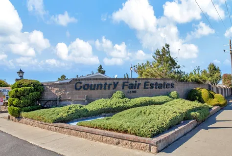 a view of a garden with a bench in front of house