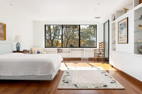 a living room with a large window