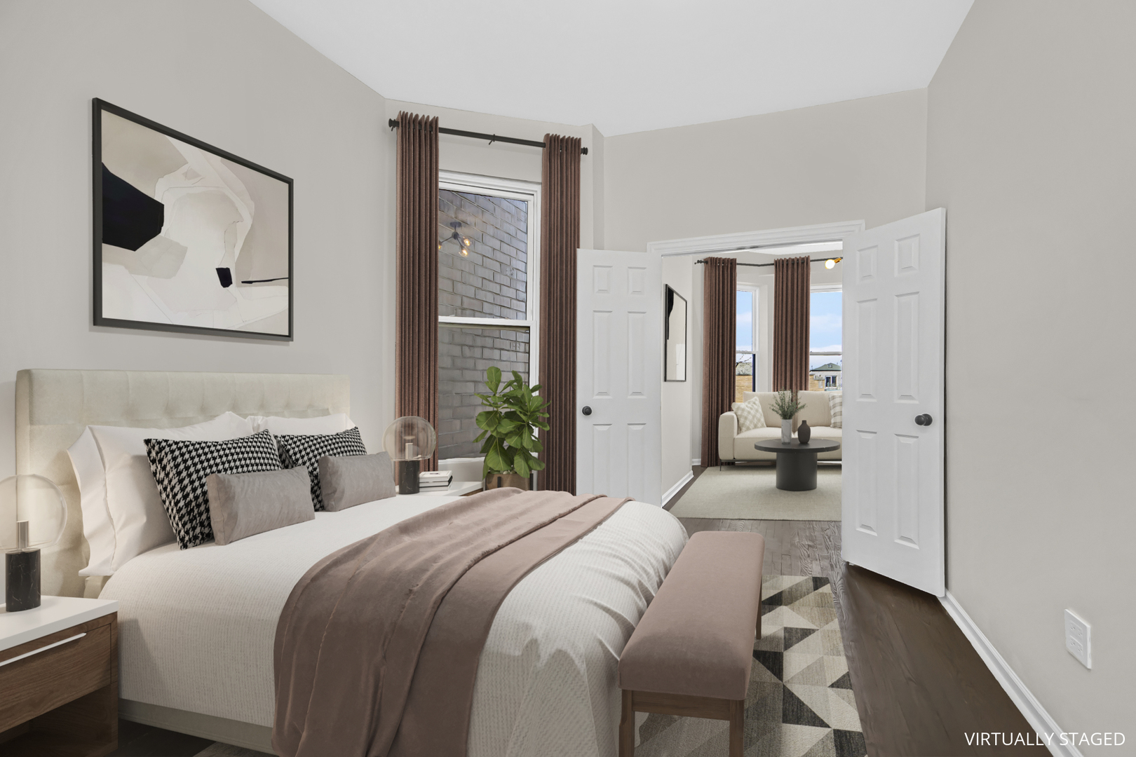 1337 North Western Avenue, Unit 3 Chicago, IL 60622 - Photo 6 of 17 a bedroom with a bed and a painting on the wall