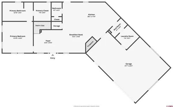 a picture of a room with a white refrigerator
