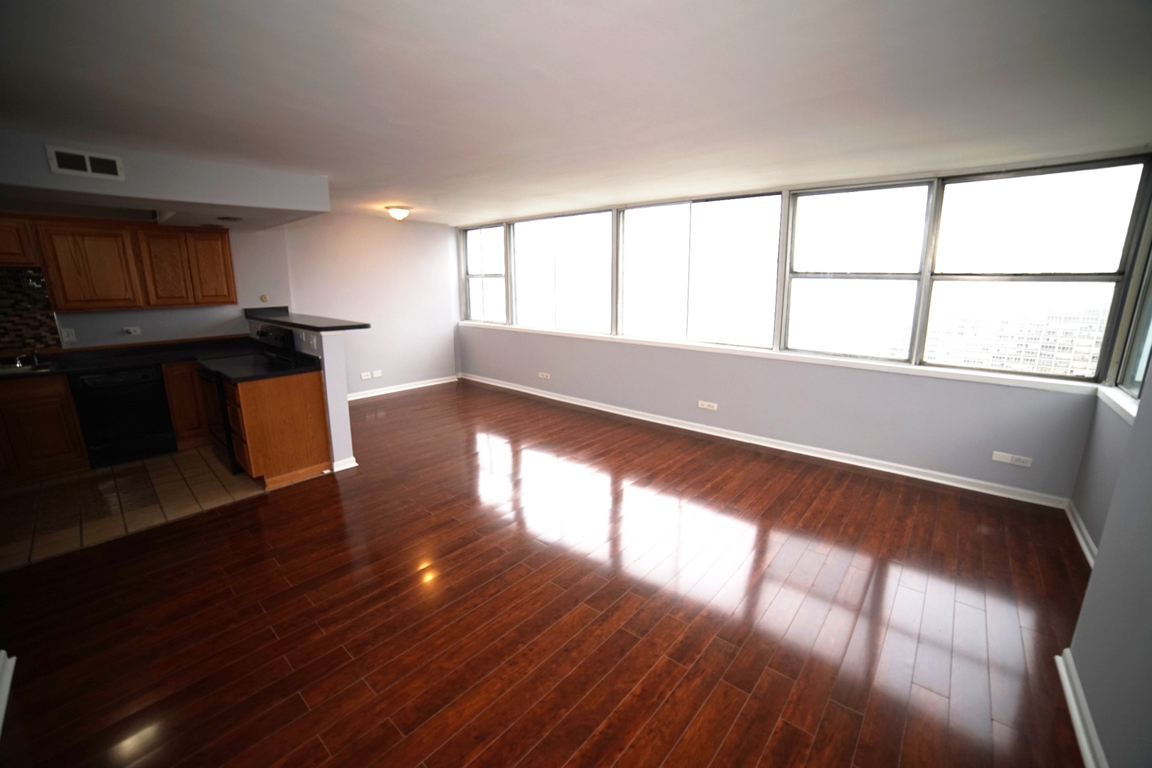 6301 North Sheridan Road, Unit 23V Chicago, IL 60660 - Photo 4 of 22 a living room with stainless steel appliances wooden floors wooden cabinets and a window