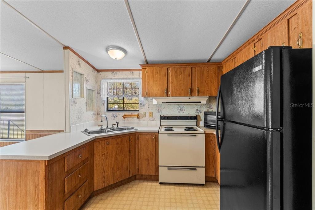 12001 Rhodine Road Riverview, FL 33579 - Photo 17 of 61 a kitchen with a sink a refrigerator and cabinets