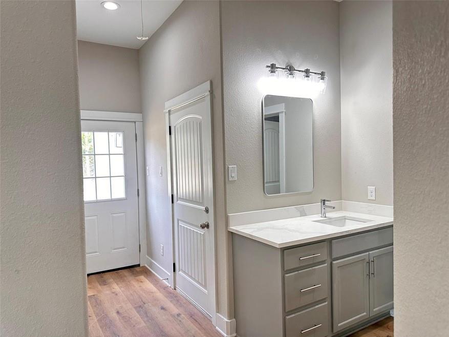 911 Nata Lane Dallas, TX 75253 - Photo 3 of 7 a bathroom with a sink vanity and a mirror