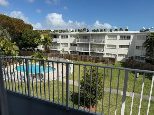 a view of a building from a balcony