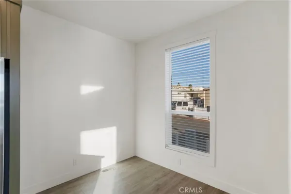 a view of a livingroom with shelves