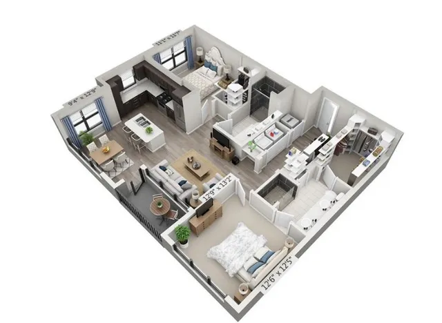 a bedroom with a bed and a view of bathroom