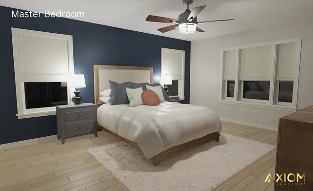 a bedroom with a bed and a television