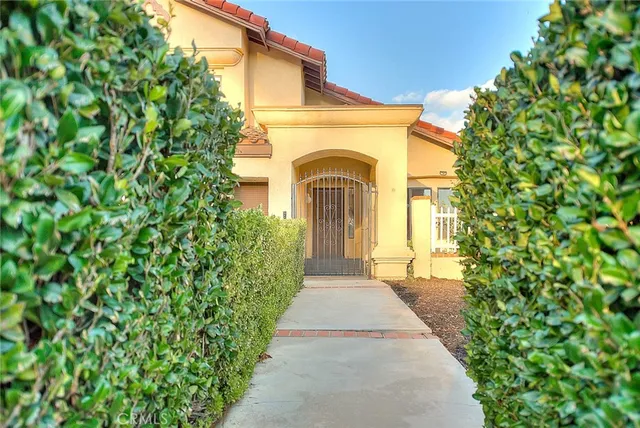 a view of a house with potted plants