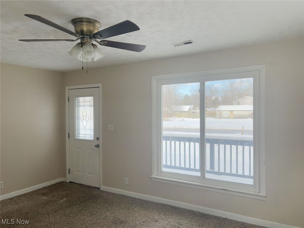 7094 Lake Road Madison, OH 44057 - Photo 15 of 20 Foyer with a wealth of natural light, visible vents, a textured ceiling, and carpet