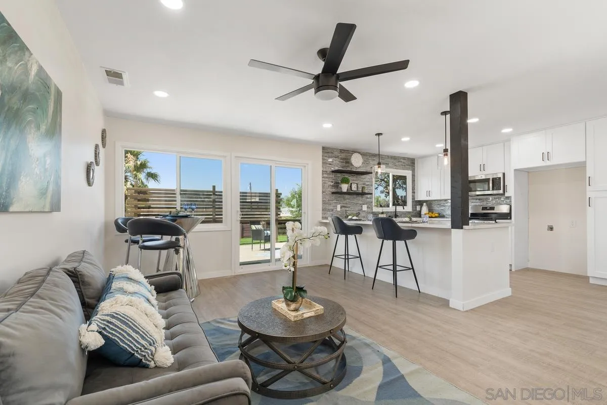 9257 Ruffin Road Santee, CA 92071 - Photo 10 of 28 a living room with furniture and a view of kitchen