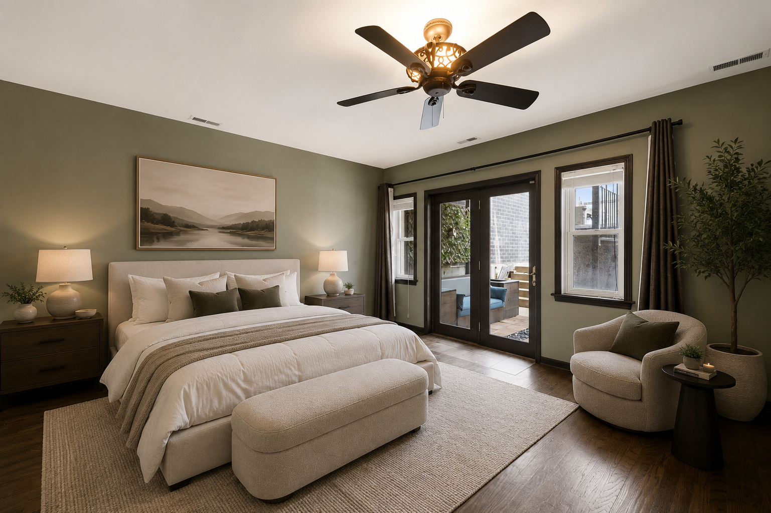 619 North Racine Avenue, Unit 1 Chicago, IL 60642 - Photo 4 of 36 a spacious bedroom with a bed couch and a large window