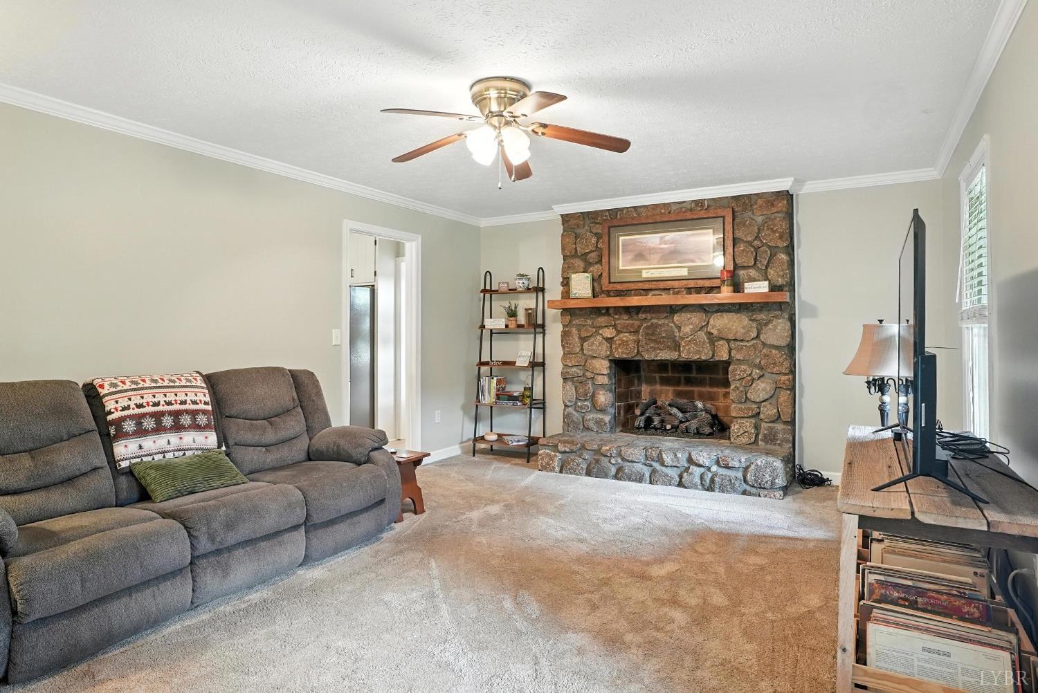 69 Gough Road Rustburg, VA 24588 - Photo 11 of 61 a living room with furniture a fireplace and a flat screen tv