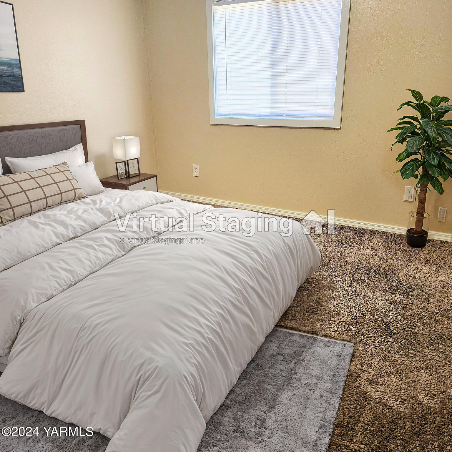 181 Schut Road, Unit 34 Moxee, WA 98936 - Photo 12 of 18 a bedroom with a bed and a potted plant next to a window