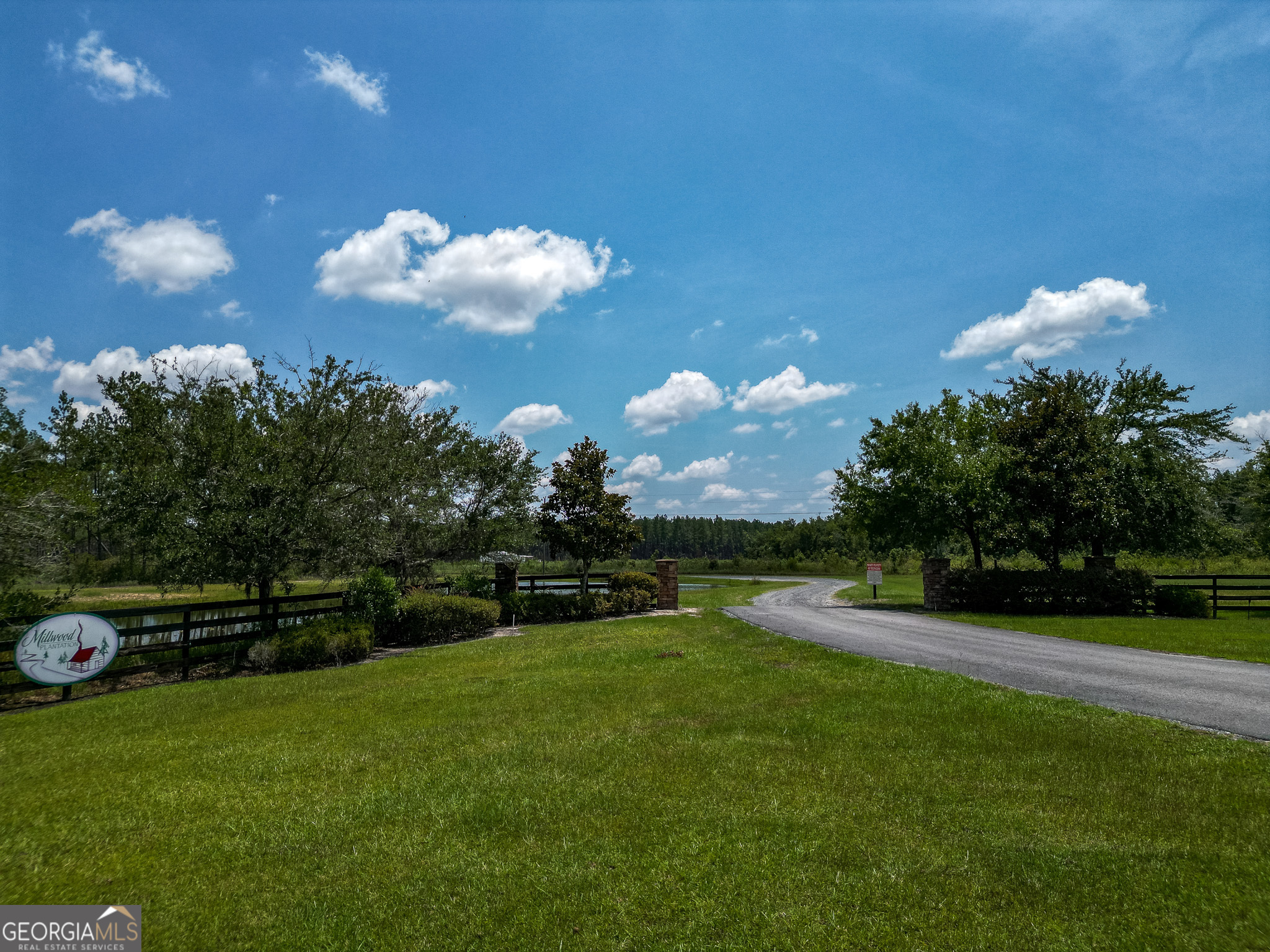 a view of a golf course with a fountain