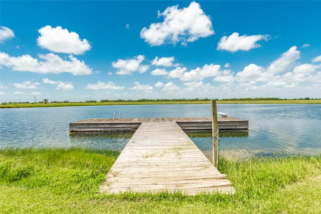 a view of a lake in middle of the town