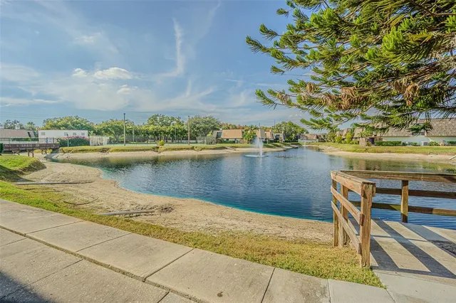 a view of a lake with outdoor space