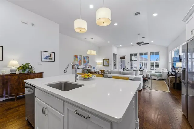 a view of kitchen and windows