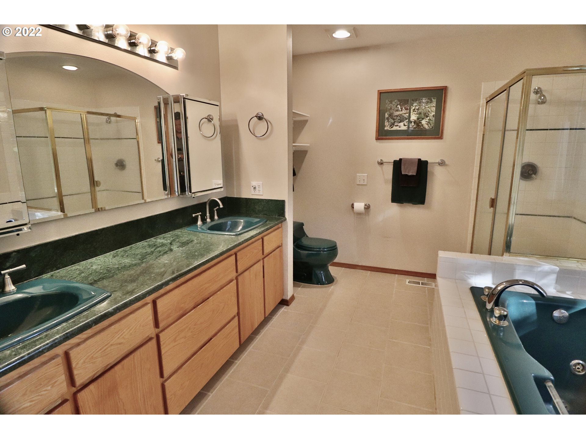 37235 Southeast Lusted Road Boring, OR 97009 - Photo 15 of 30 a bathroom with a granite countertop sink a mirror a vanity and a shower