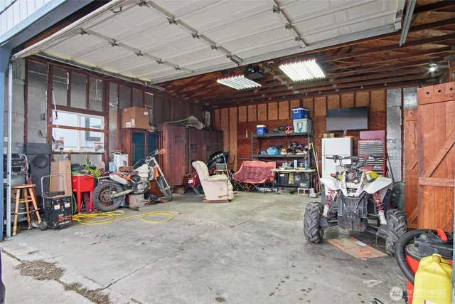 a view of a storage room with gym equipment