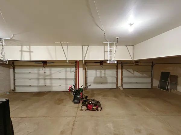 a room with wooden cabinets