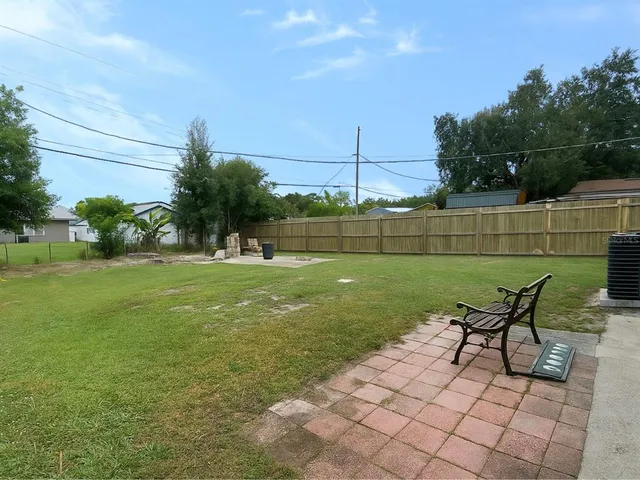 a view of a bench in the garden