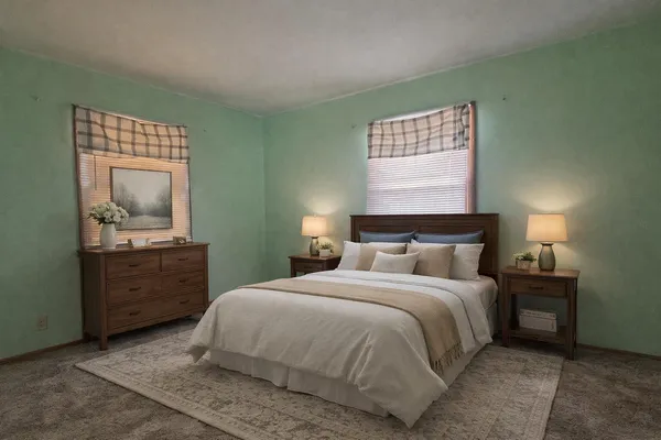 a bedroom with a bed and a dresser