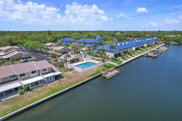 a view of a city with lawn chairs