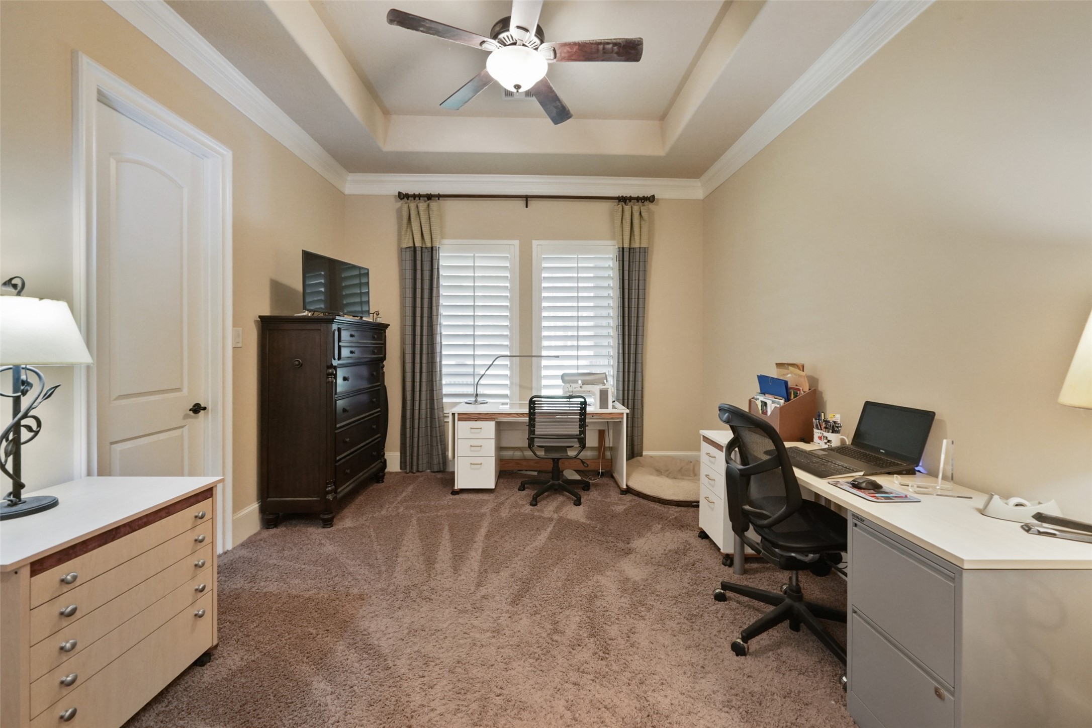26250 A Riley Road Waller, TX 77484 - Photo 13 of 50 Secondary bedroom with plush carpet and tray ceiling; casement windows and 3'0" doors enhance light and accessibility.