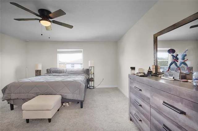 a bedroom with a bed and a dresser