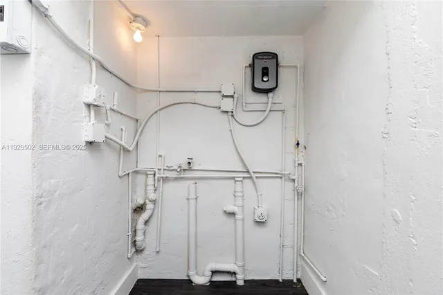 a view of small space with racks on the wall