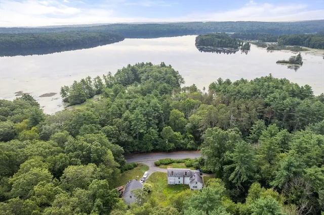 a view of a lake from a yard