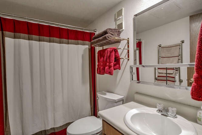 98000 Ryan Gulch Road, Unit E104 Silverthorne, CO 80498 - Photo 15 of 34 a bathroom with a toilet sink and mirror